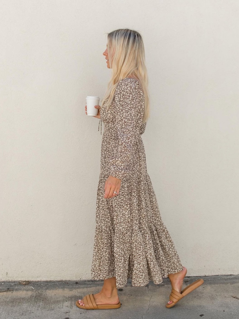 Livy Brown Floral Midi Dress With Pockets